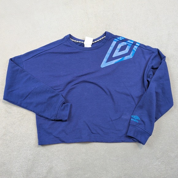 Umbro Sweatshirt Large Womens Navy Blue Graphic Logo Cropped Fleece Pullover — photo 2